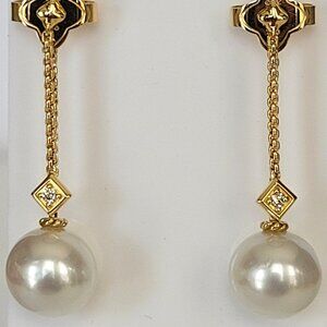 David Yurman 18K Gold Cultured South Sea Pearl & Diamond Drop Earrings